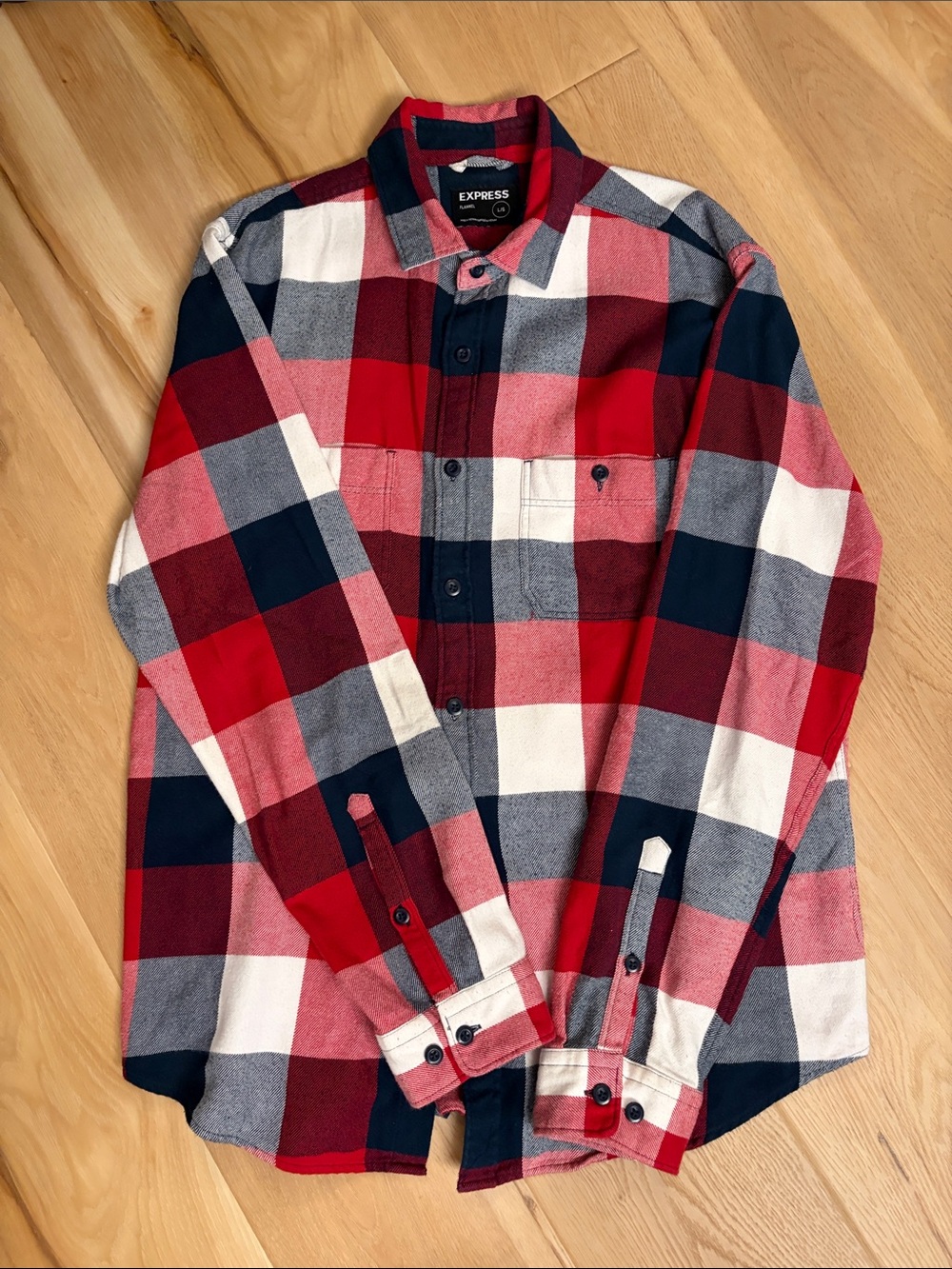 Express Red, Navy & White Plaid Button-Down Shirt